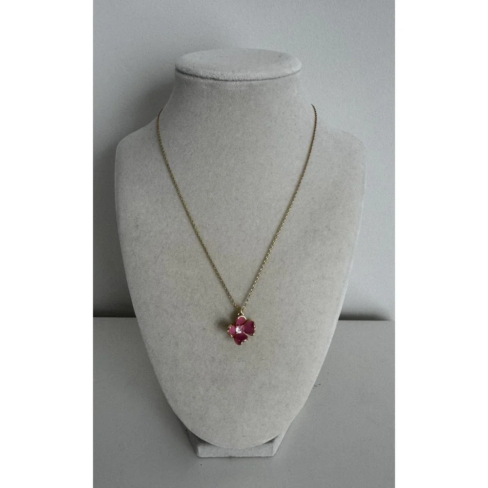 Kate Spade New York New Bloom Pink Color Flower Pendant Necklace NWT Gold